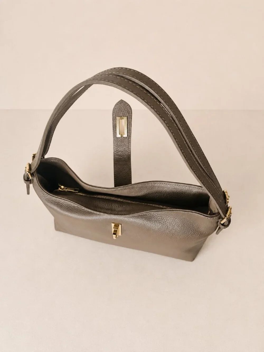 Taupe Genuine Leather Shoulder Bag, Italian Leather Handbag, Medium Hobo Bag